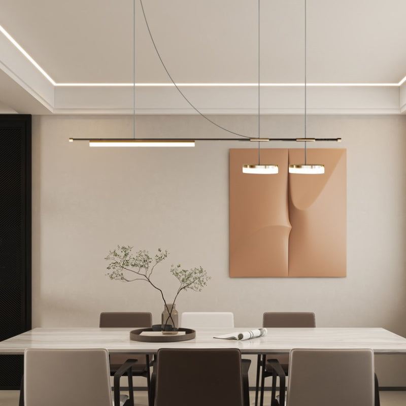 Freja Modern Long LED Pendant Light Black Metal Dining Room