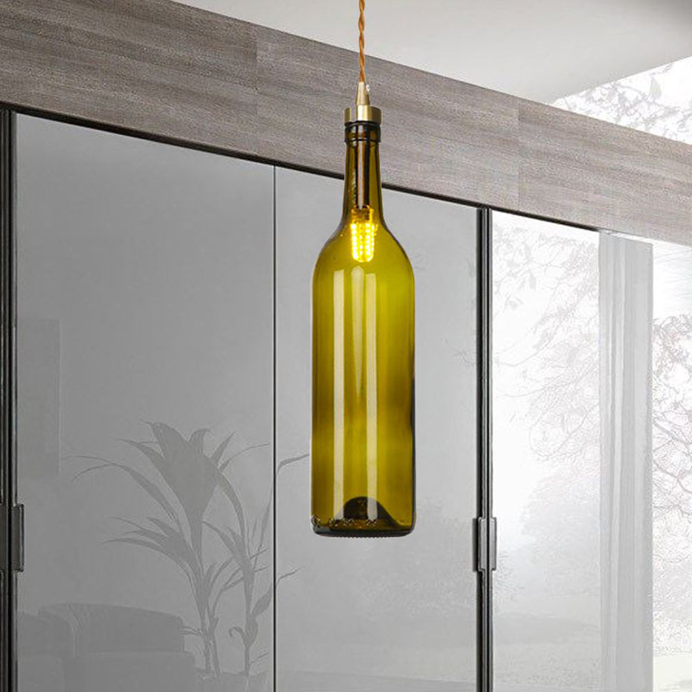 Hailie Industrial Wine Bottle Glass Pendant Light, Colorful