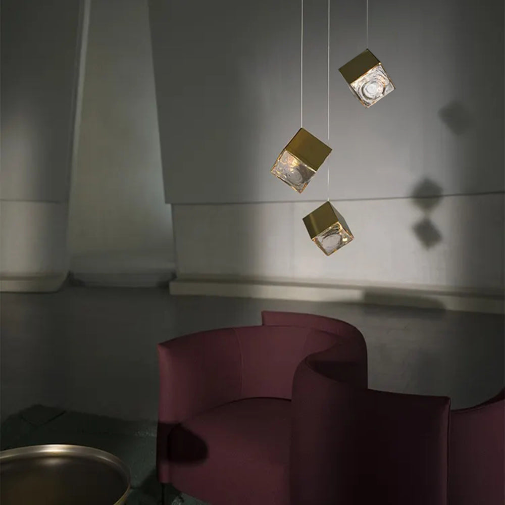 Kristy Modern Square Metal Pendant Light, Gold, Living Room