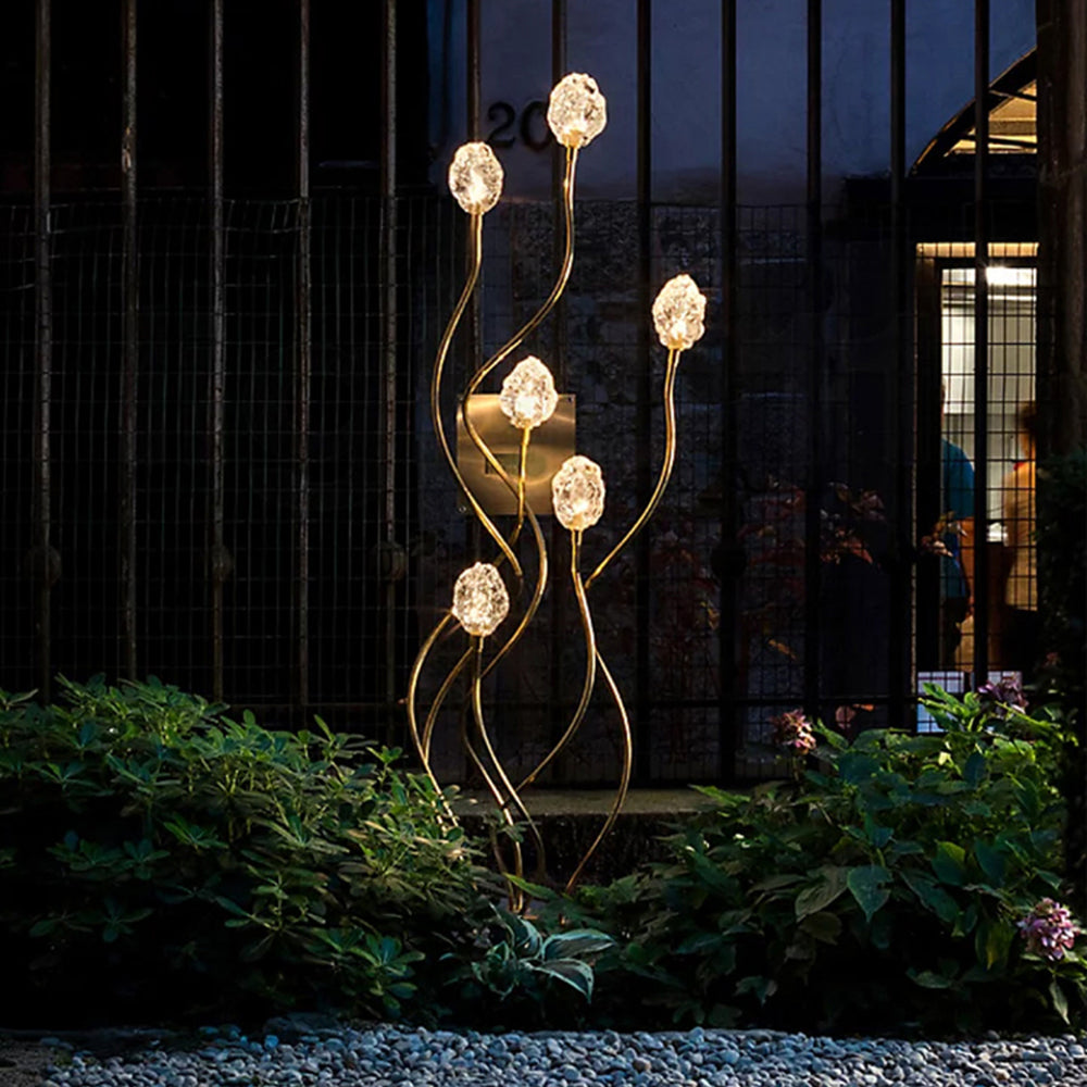 Bella Decorative Flower Metal/Glass Outdoor Ground Light, Gold