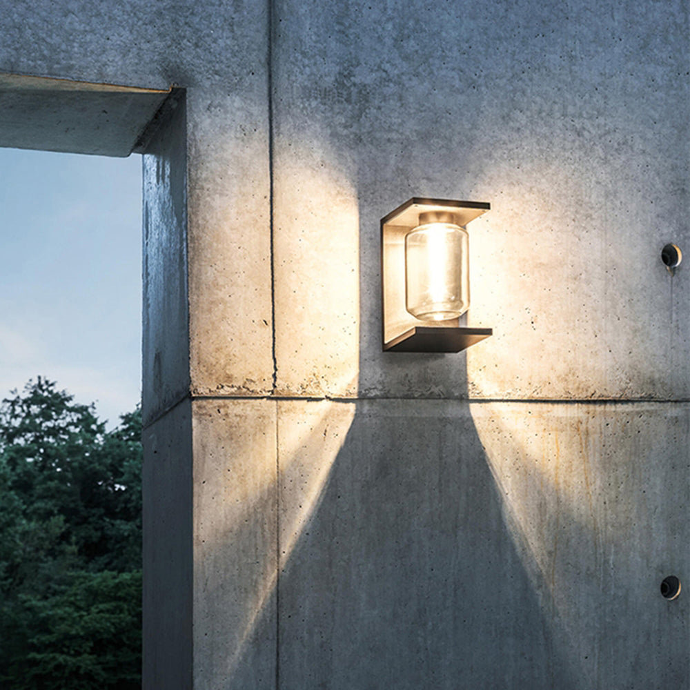 Orr Modern Lantern Glass Outdoor Wall Lamp, Black/Gray