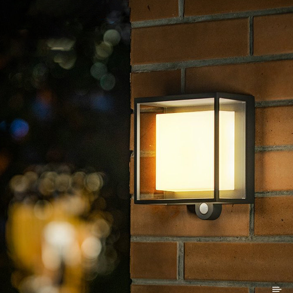 Orr Modern Rectangular Acrylic Sensor Solar Powered Outdoor Wall Lamp, Black