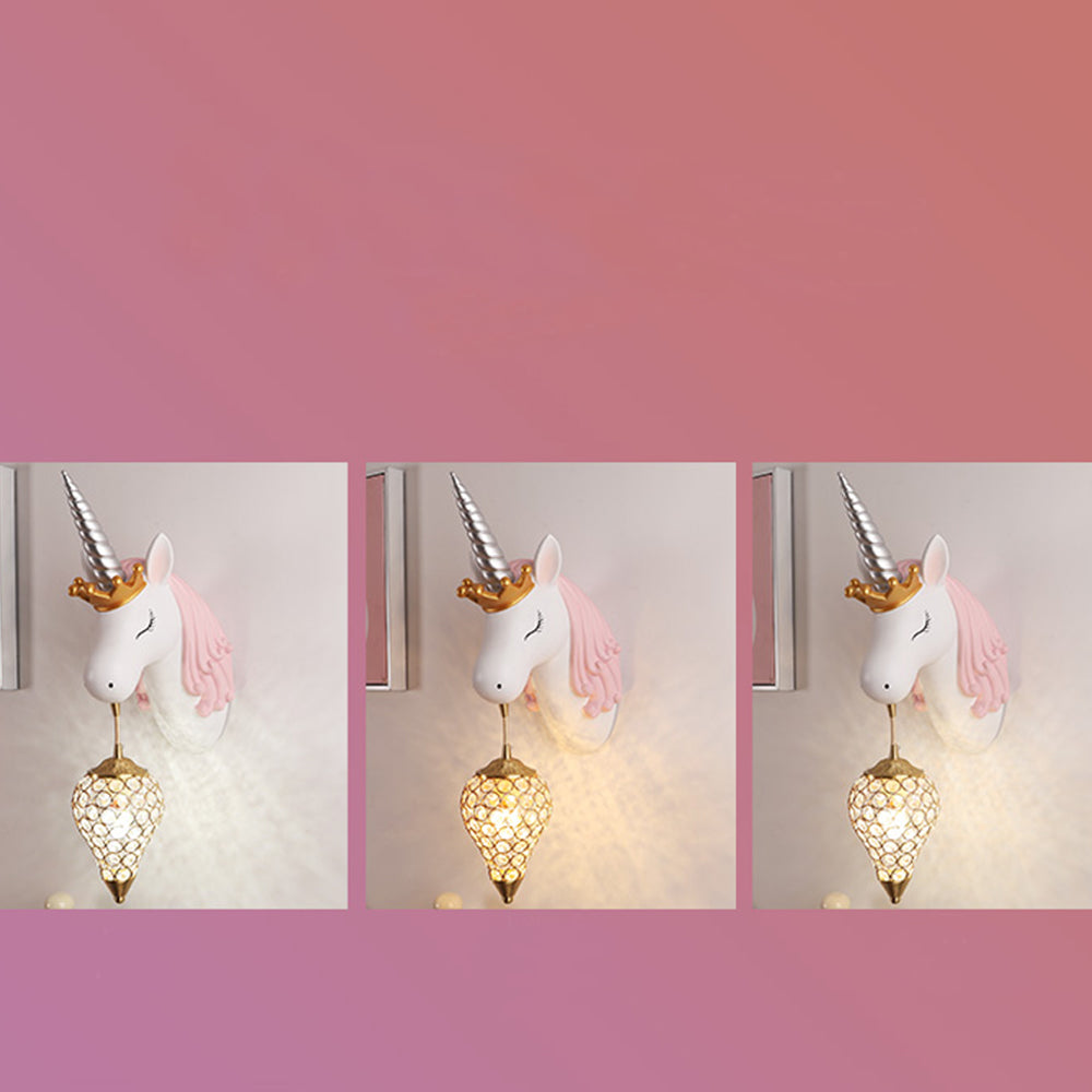 Minori Modern Unicorn/Strawberry Art Wall Lamp, Pink/Blue