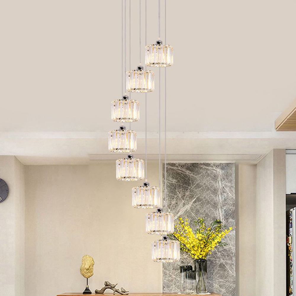 Hailie Modern Column Crystal Pendant Light, Clear, Stairs/Dining Room