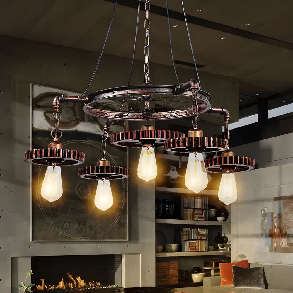 Alessio Industrial Metal Gear Ring Pendant Light, Bronze