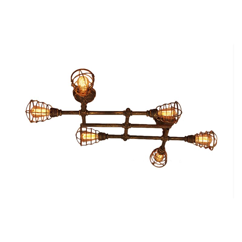 Alessio Industrial Metal Multi Flush Mount Ceiling Light, Brass