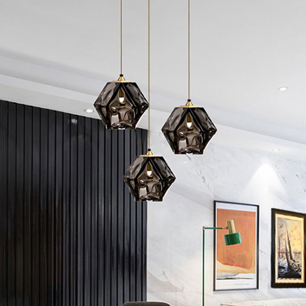 Hailie Modern Glass Multi Polygonal Pendant Light, White/Smoke Gray/Rose Gold