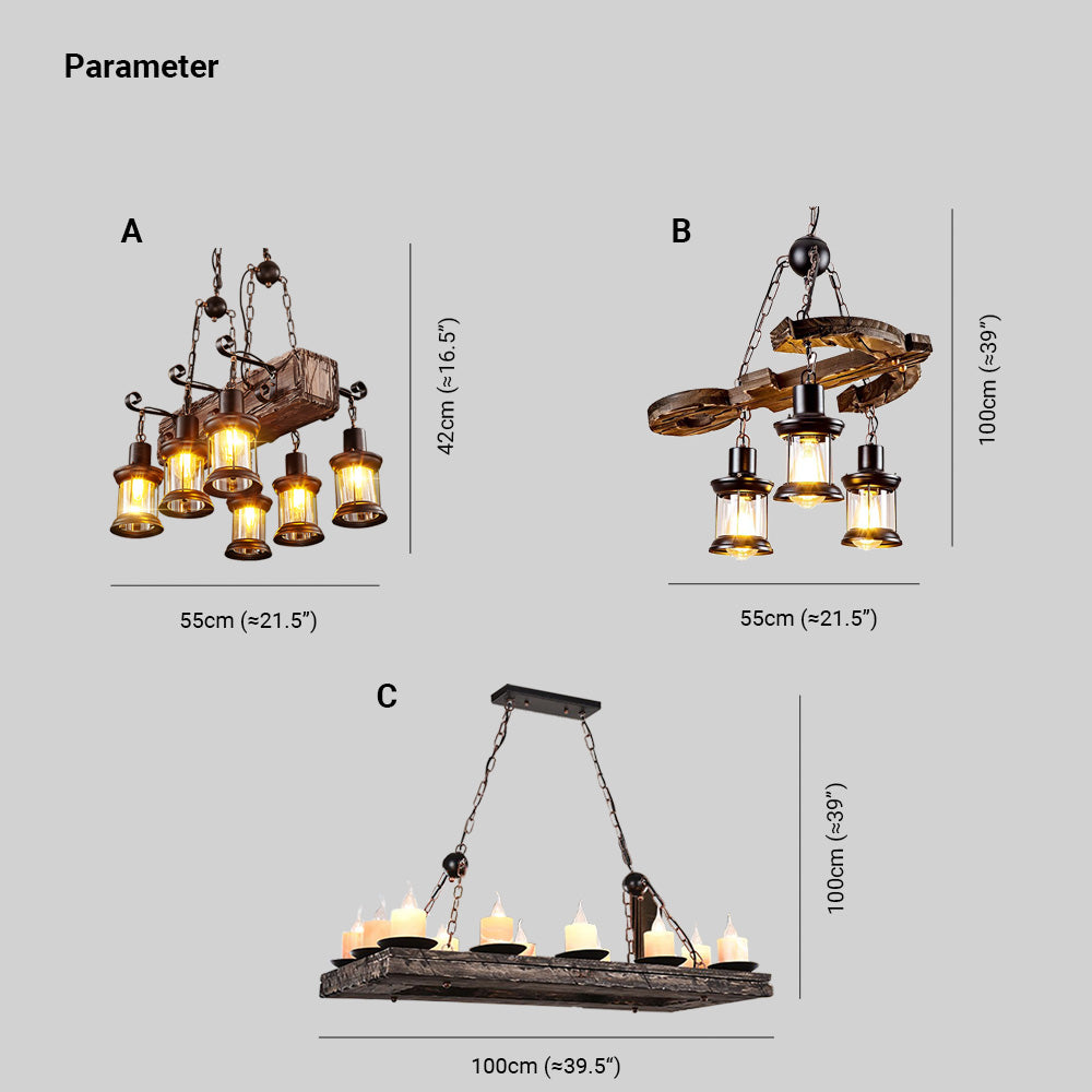 Austin Retro Chandelier, 3 Style, 21.5"/39.5"