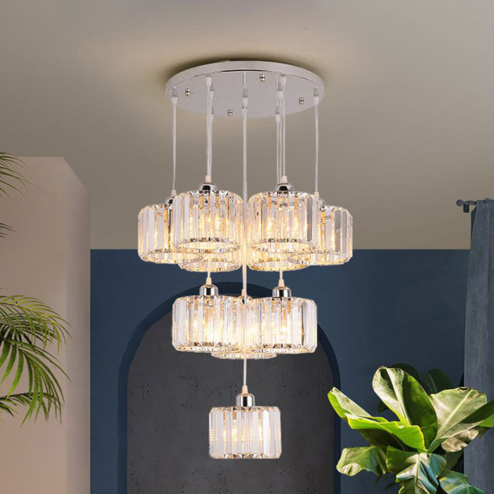 Hailie Modern Column Crystal Pendant Light, Clear, Stairs/Dining Room