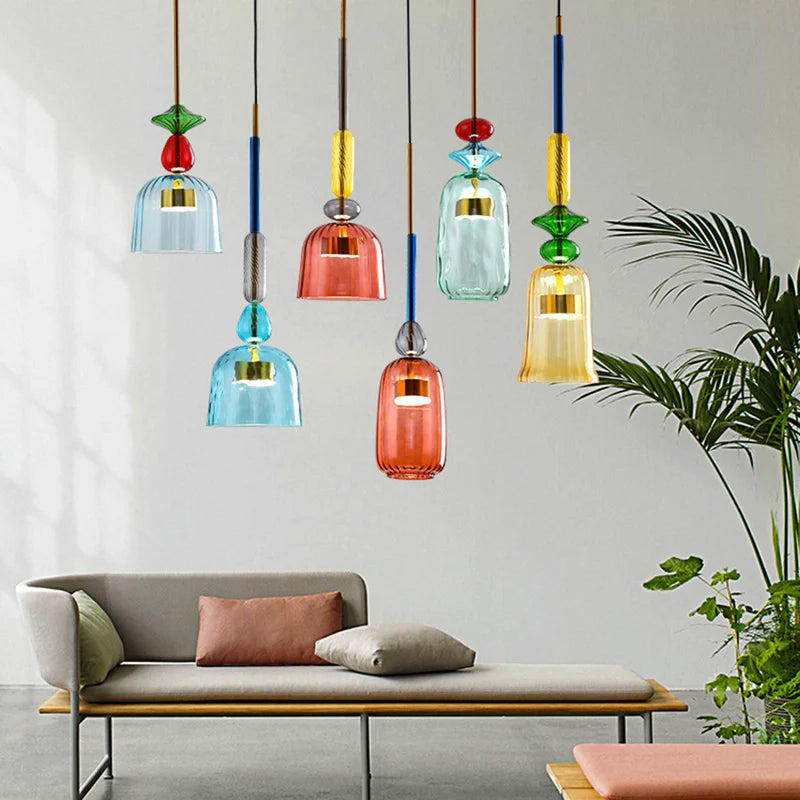 Hailie Modern Cup Glass Pendant Light, Colorful Bedroom, Living Room