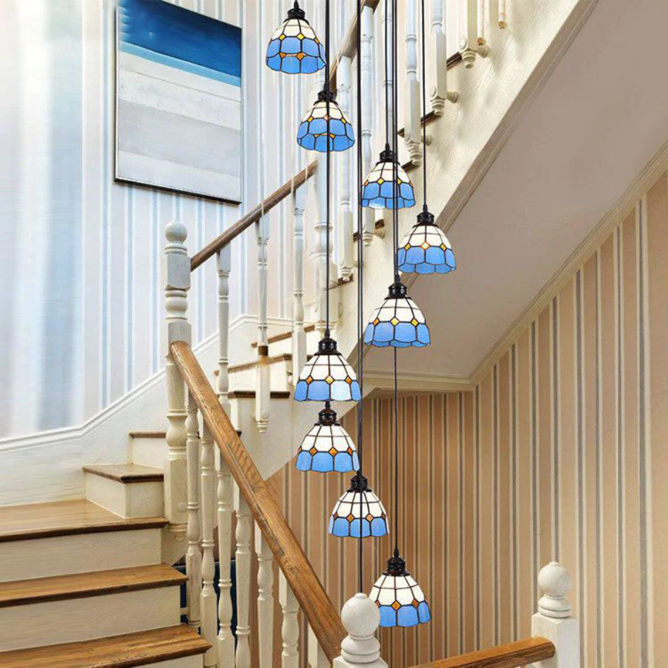 Eryn Retro LED Chandelier Blue Orange Metal Glass Living Room
