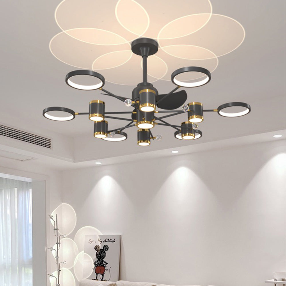 Madina White & Black Flush Mount Ceiling Fan with Light, 12 Heads, 47.2''