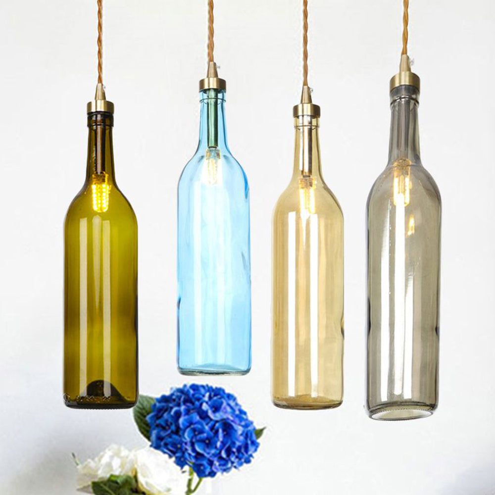 Hailie Industrial Wine Bottle Glass Pendant Light, Colorful