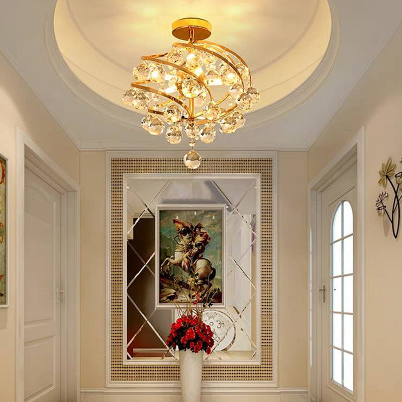 Valentina Luxury Globe Crystal Semi-Flush Mount Ceiling Light, Brass