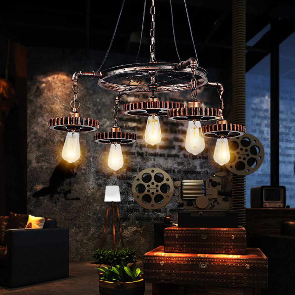 Alessio Industrial Metal Gear Ring Pendant Light, Bronze