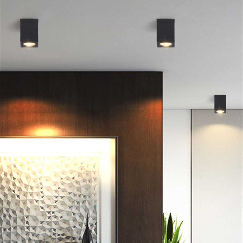 Orr Modern Black Rectangualr Flush Mount Ceiling Light, Metal/Glass