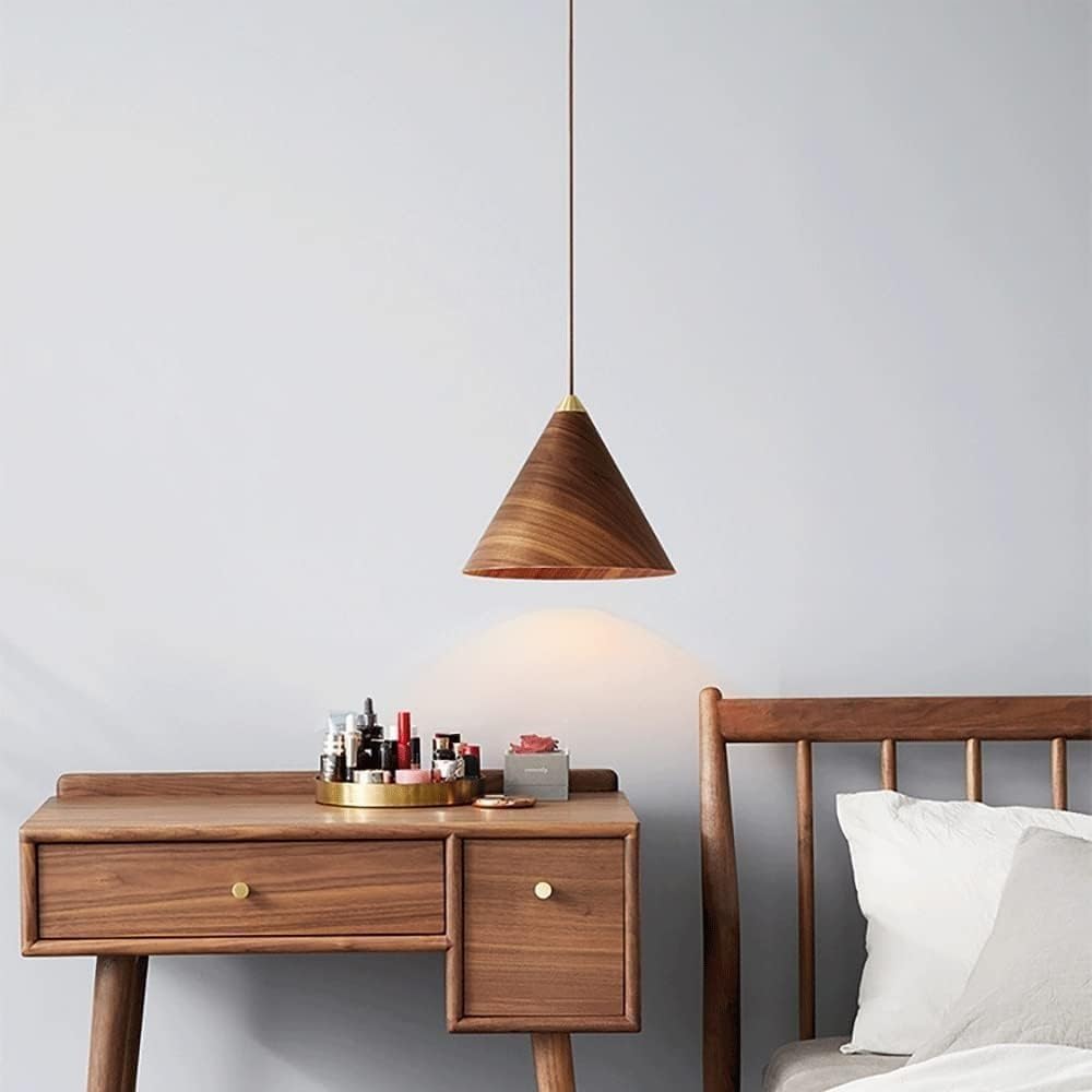 Hailie Vintage Minimalist Metal Walnut Pendant Light Bedroom Bar