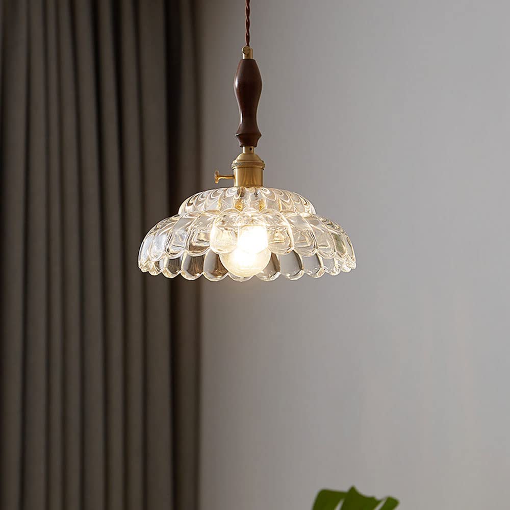 Hailie Modern LED Pendant Light Wooden Handle Metal Glass Bedroom