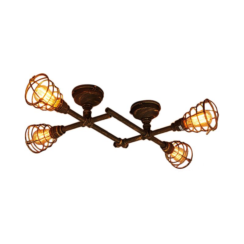 Alessio Industrial Metal Multi Flush Mount Ceiling Light, Brass