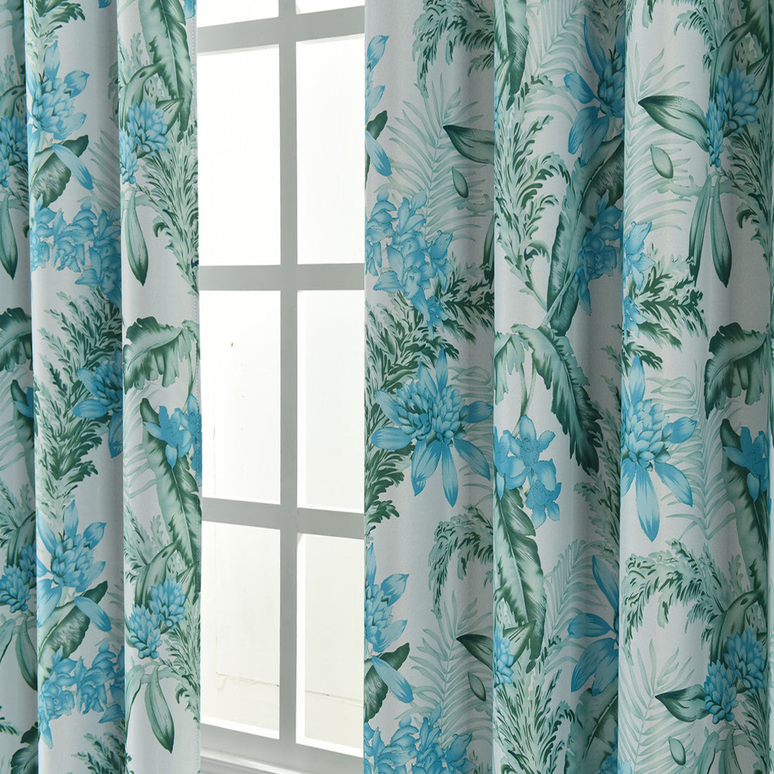 Modern Blue Plant Forest Nature Pattern Blackout Curtain