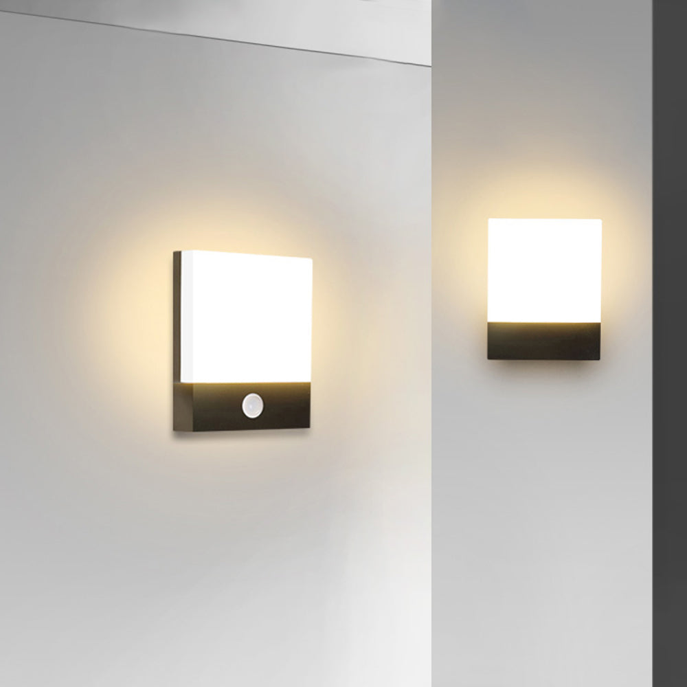Orr Modern Sensor Rectangular Metal Outdoor Wall Lamp, Black/White