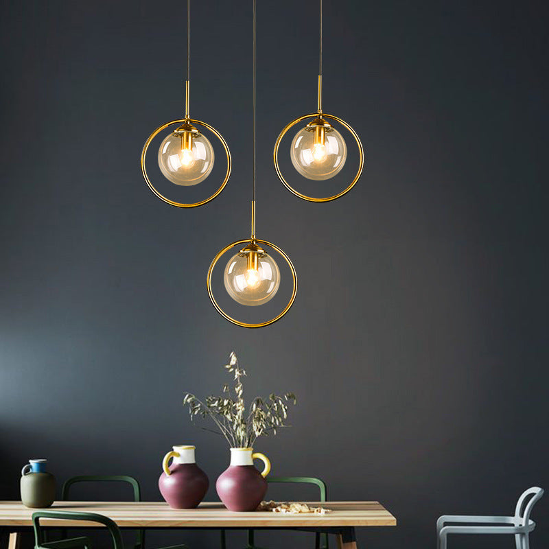 Hailie Luxury Global Glass Pendant Light Aith A Metal Ring