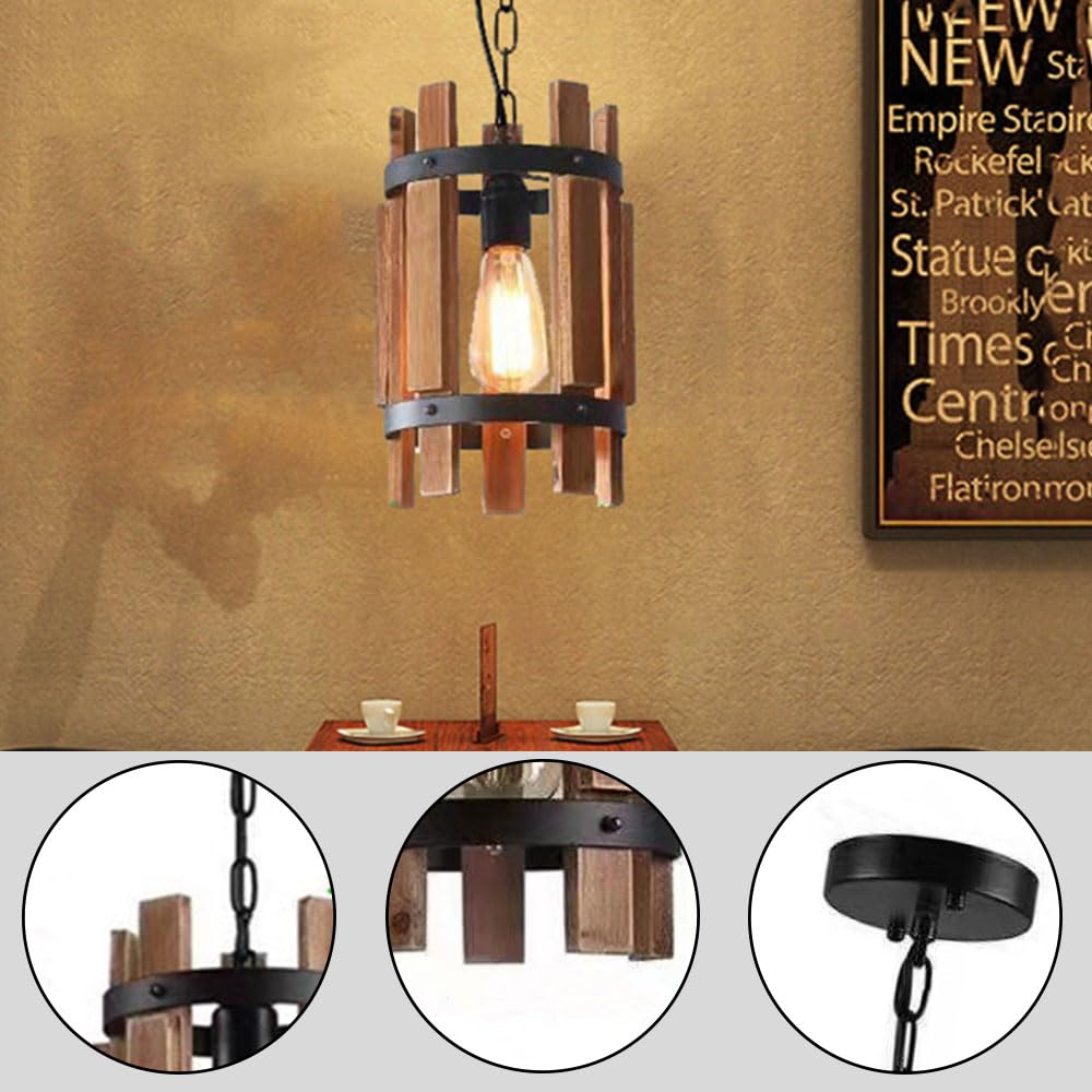 Austin Retro LED Pendant Light Metal/Wood Living Room/Bedroom