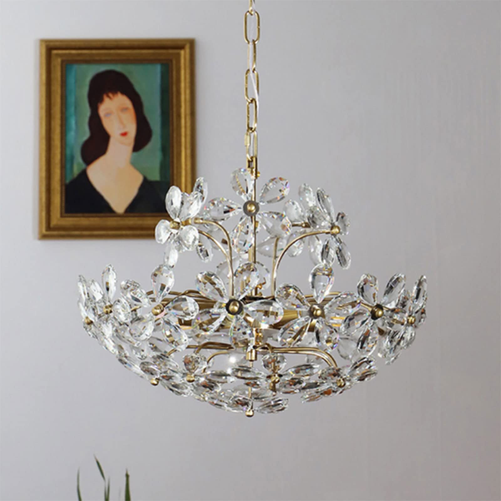 Félicie Retro Vintage Gold Flower Crystal Pendant Light Living Room