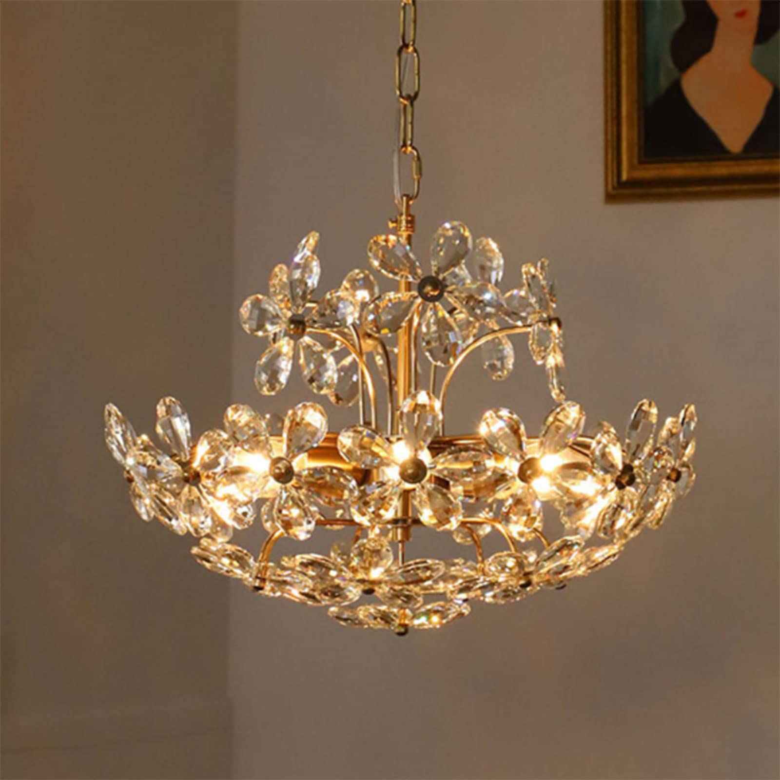 Félicie Retro Vintage Gold Flower Crystal Pendant Light Living Room