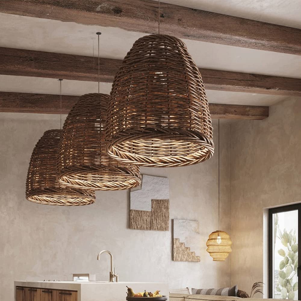 Muto Vintage Rustic LED Pendant Light Rattan Living Room Bedroom