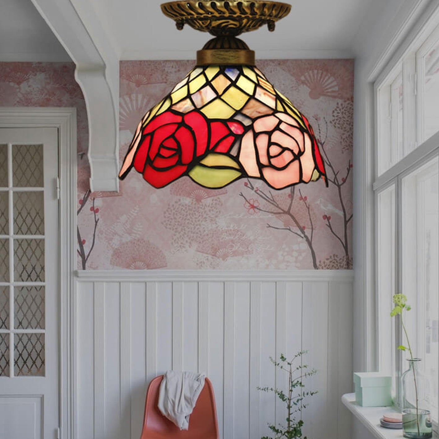 Eryn Vintage Rose Bowl LED Flush Mount Ceiling Light Living Room