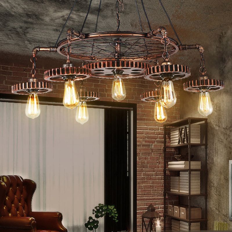 Alessio Industrial Metal Gear Ring Pendant Light, Bronze