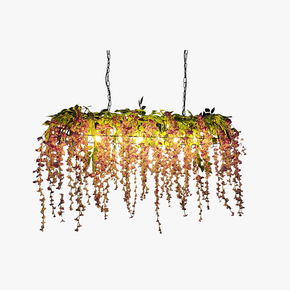 Nest Decorative Rectangular Flower Metal Pendant Light, Pink/Green