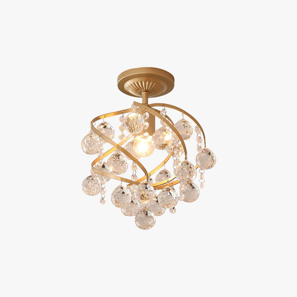 Valentina Luxury Globe Crystal Semi-Flush Mount Ceiling Light, Brass