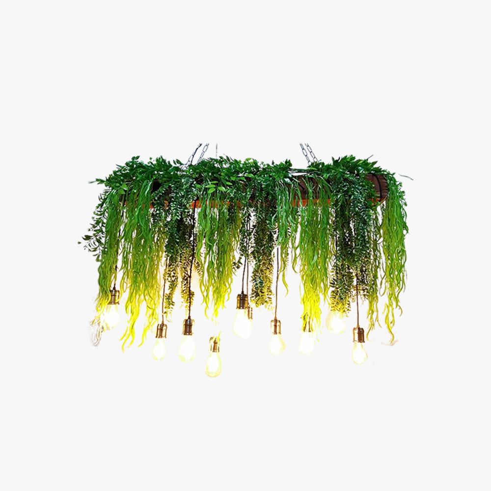 Nest Natural Decorative Rectangular Plant Metal Pendant Light, Green