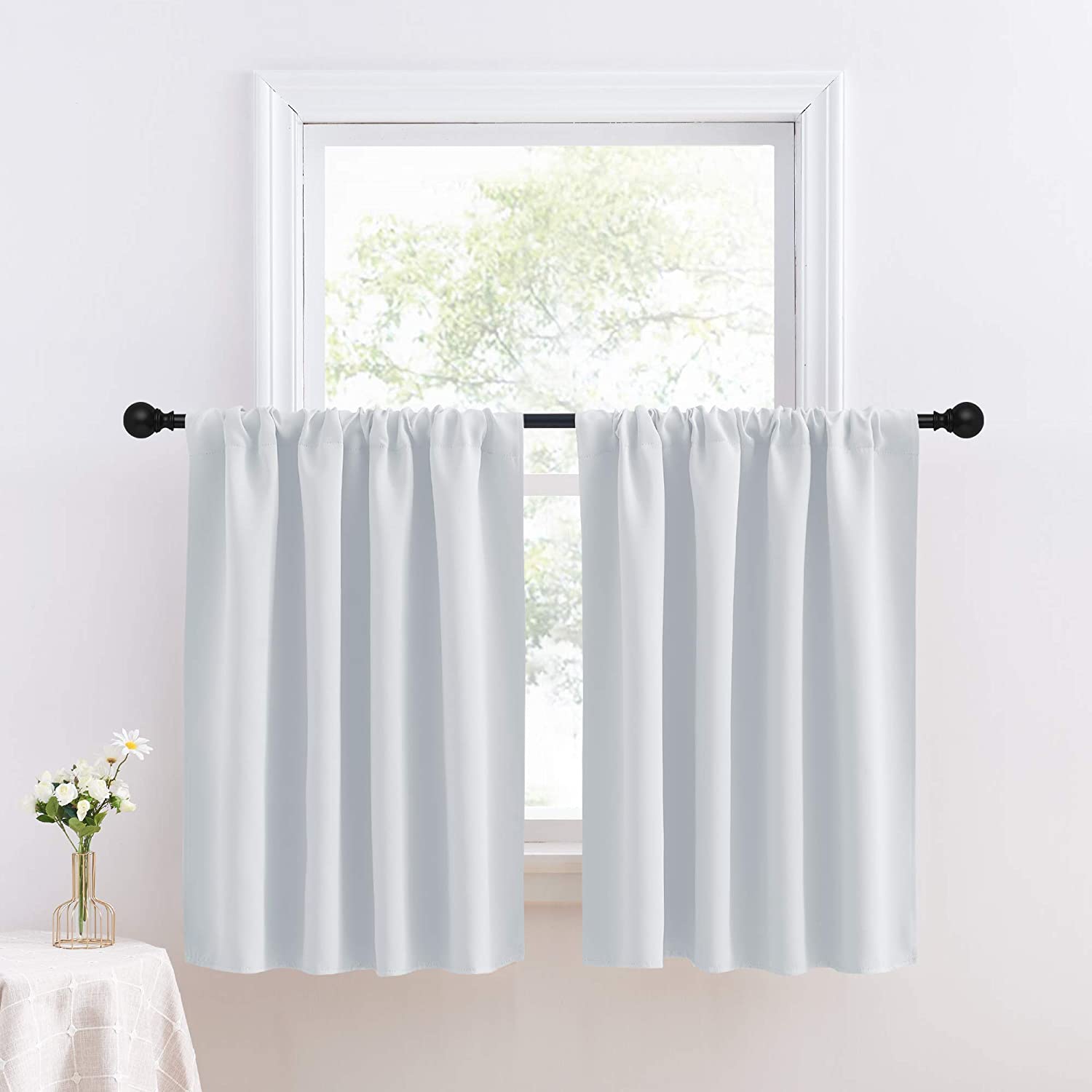 Modern Pure White Short Blackout Curtain