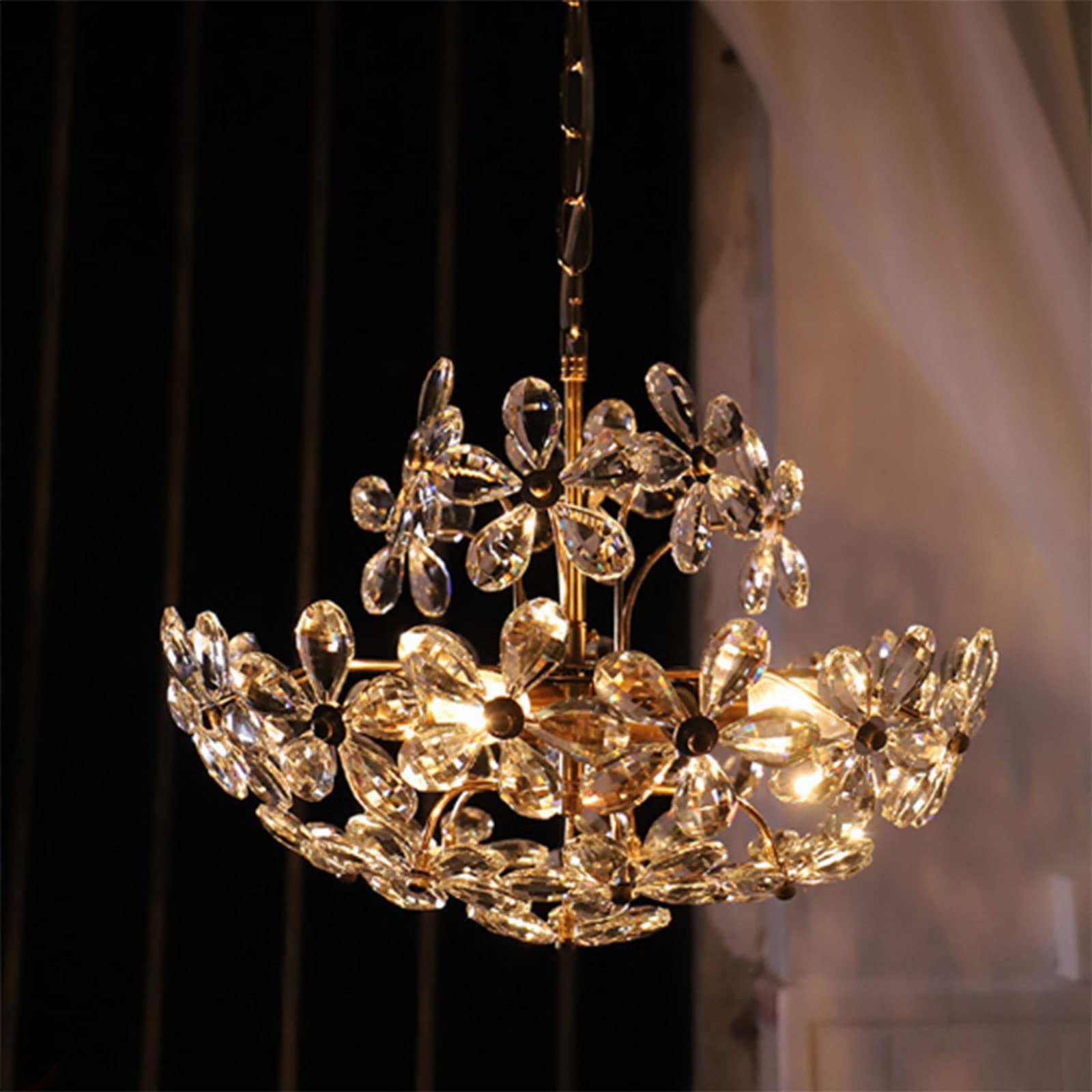 Félicie Retro Vintage Gold Flower Crystal Pendant Light Living Room