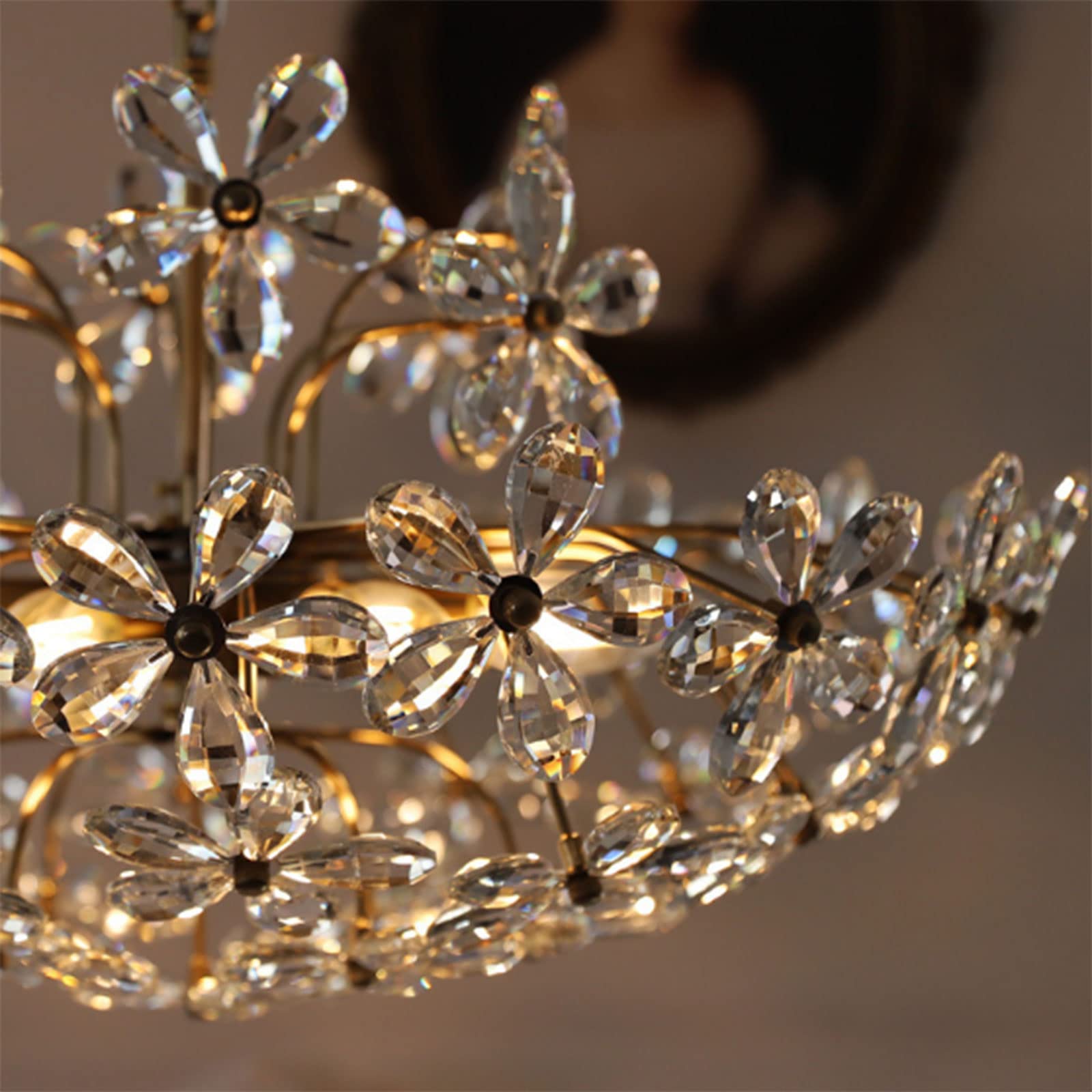 Félicie Retro Vintage Gold Flower Crystal Pendant Light Living Room