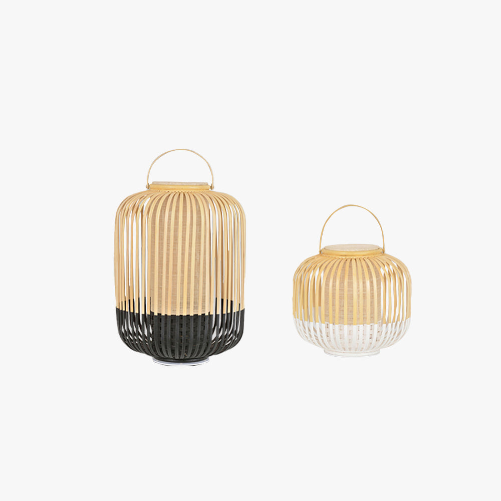 Muto Lantern Bamboo/Acrylic Outdoor Floor Lamp, Black/White