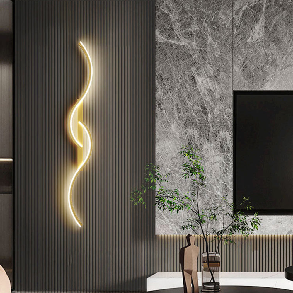 Louise Modern Linear Wave Bedroom Wall Lamp Black/Gold Living Room