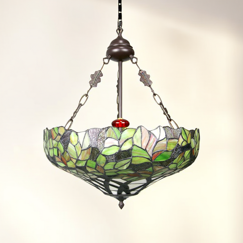 Eryn Vintage Flower LED Pendant Light Stained Glass Metal Bar