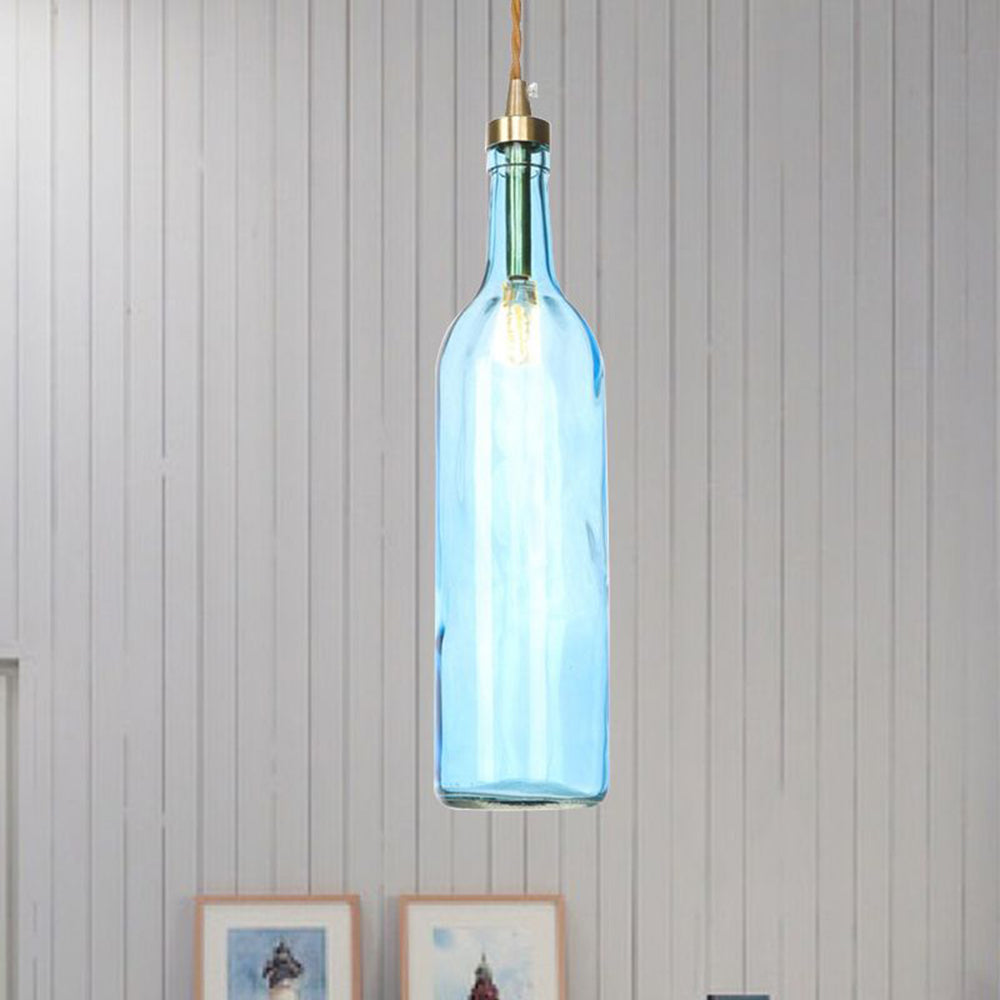 Hailie Industrial Wine Bottle Glass Pendant Light, Colorful