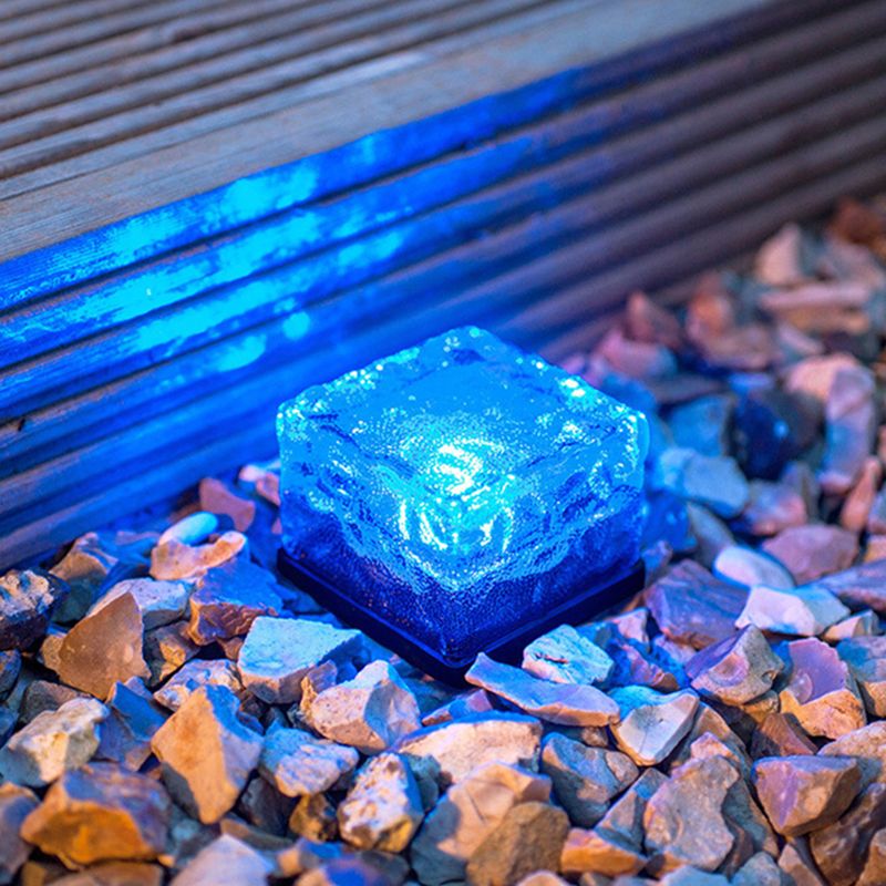 Pena Ice-cube Solar Outdoor Ground Light, Glass, Blue/Yellow/White