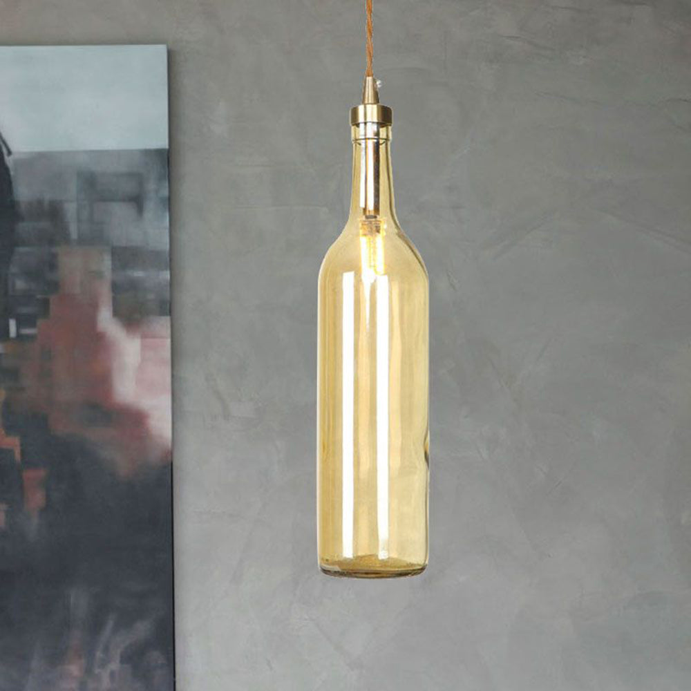 Hailie Industrial Wine Bottle Glass Pendant Light, Colorful