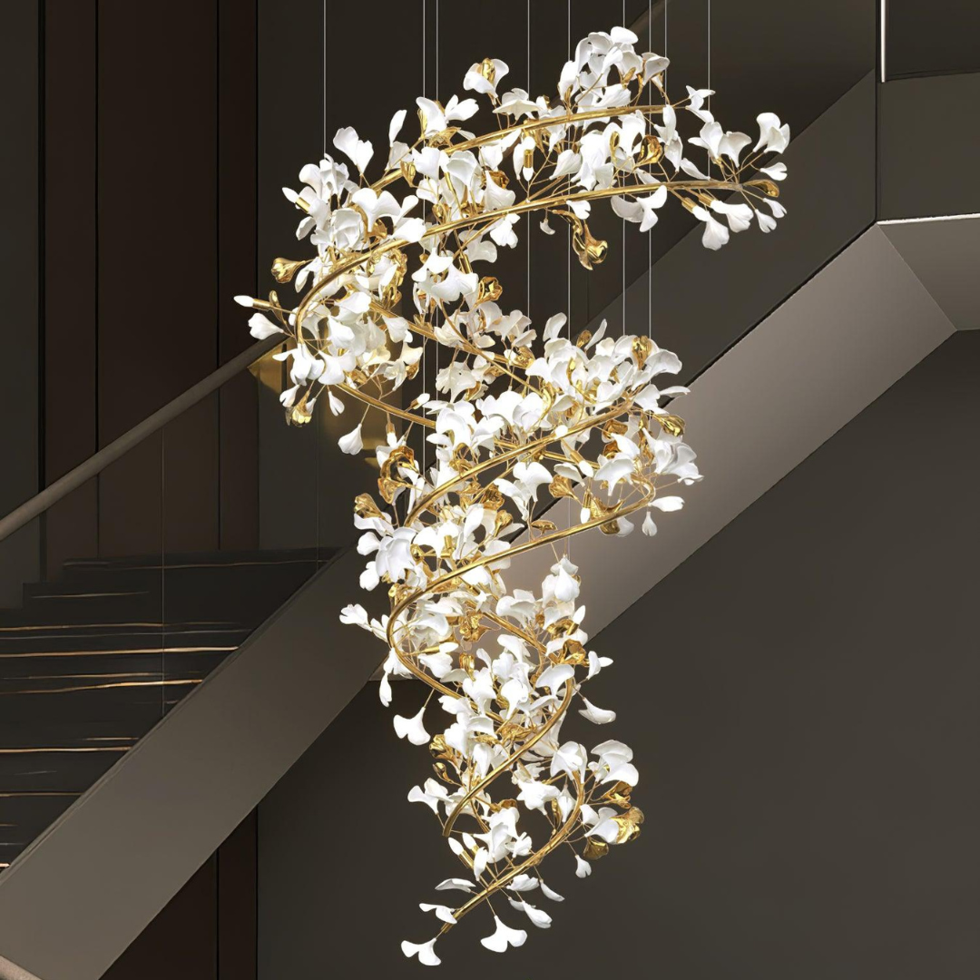 Olivia AntGlo Modern Gold Staircase Chandelier, Metal & Ceramic