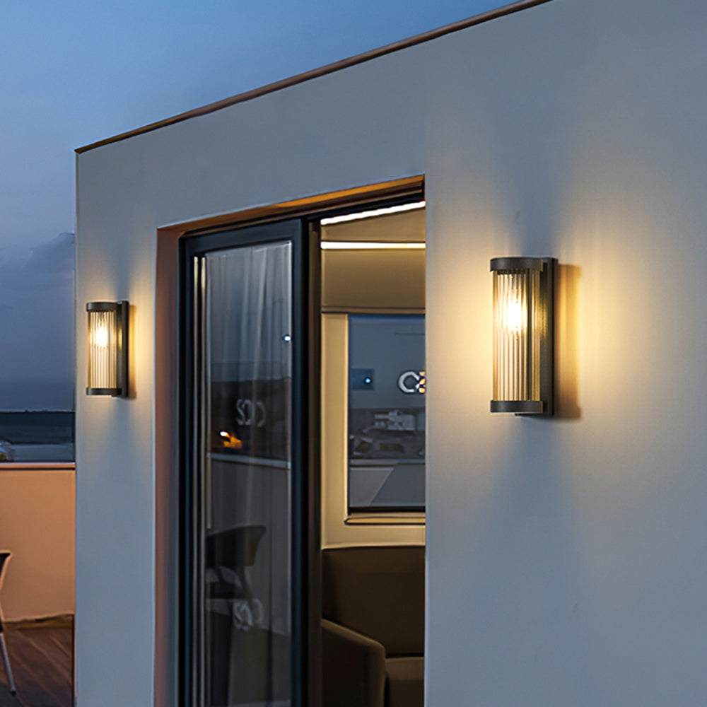 Orr Modern Cylindrical Metal/Glass Solar Waterproof Outdoor Wall Lamp, Black