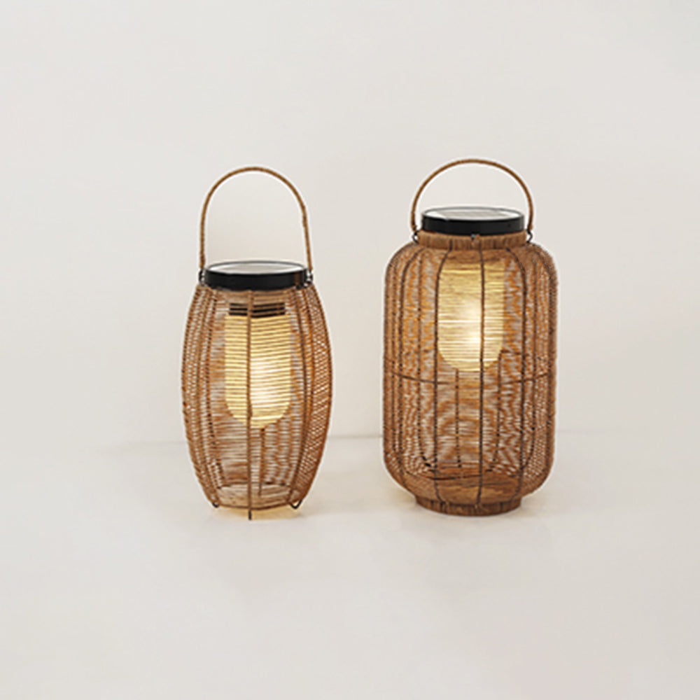 Ritta Retro Lantern Metal/Rattan Floor Lamp, Wood Color