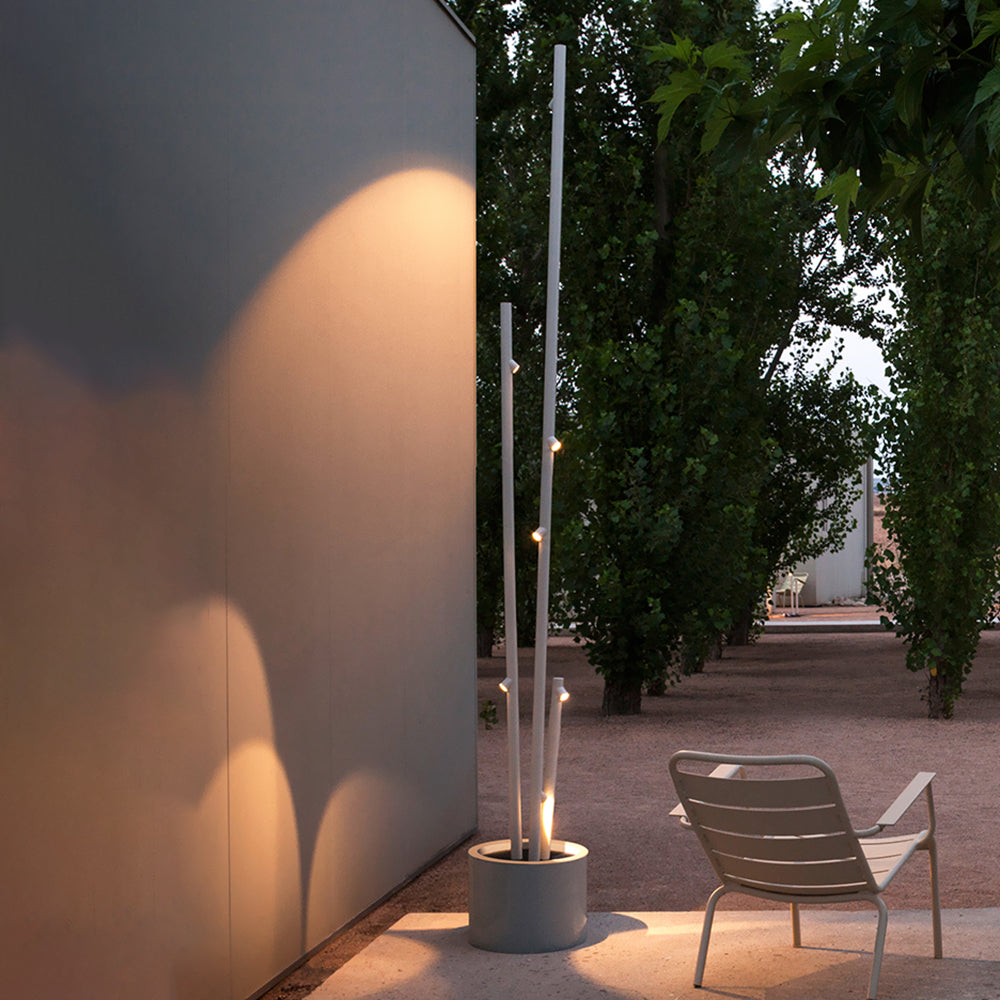 Edge Bamboo Shape Metal&Glass Outdoor Floor Lamp, Gray/White