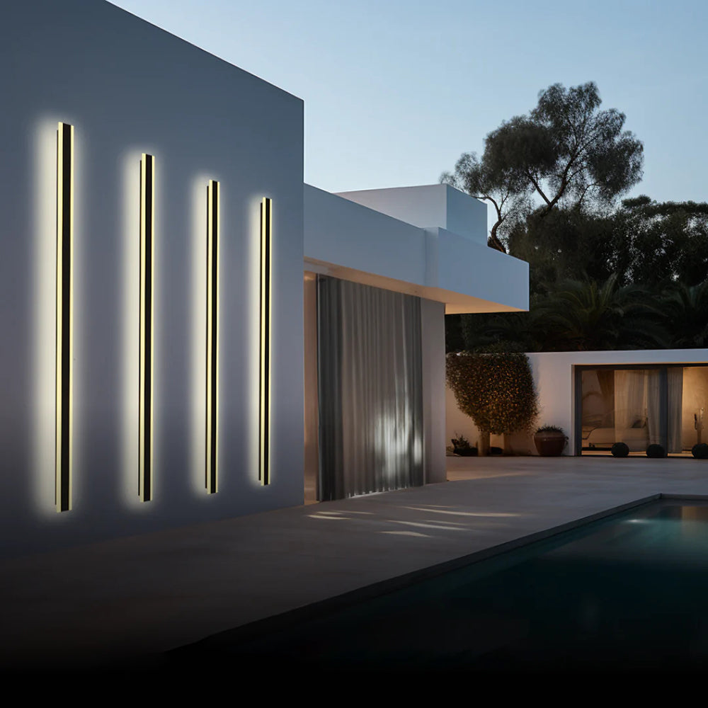 Edge Horizon Modern Outer Glow Linear Metal Outdoor Wall Light, Dark Steel