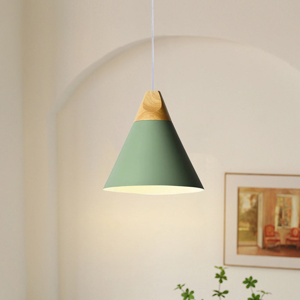 Morandi Multi-Shaped Wood And Metal Pendant Light, 6 Colors